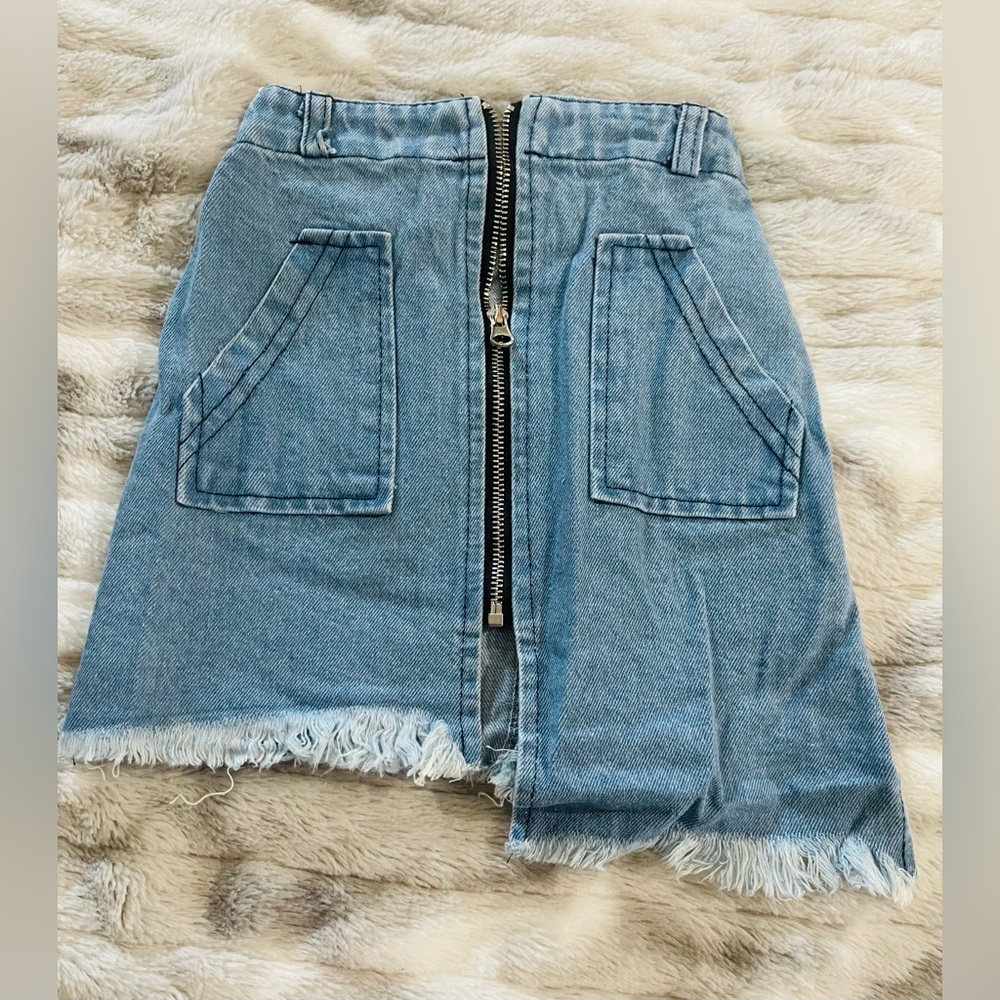 Casual Blue Denim Kids Skirt with Zipper